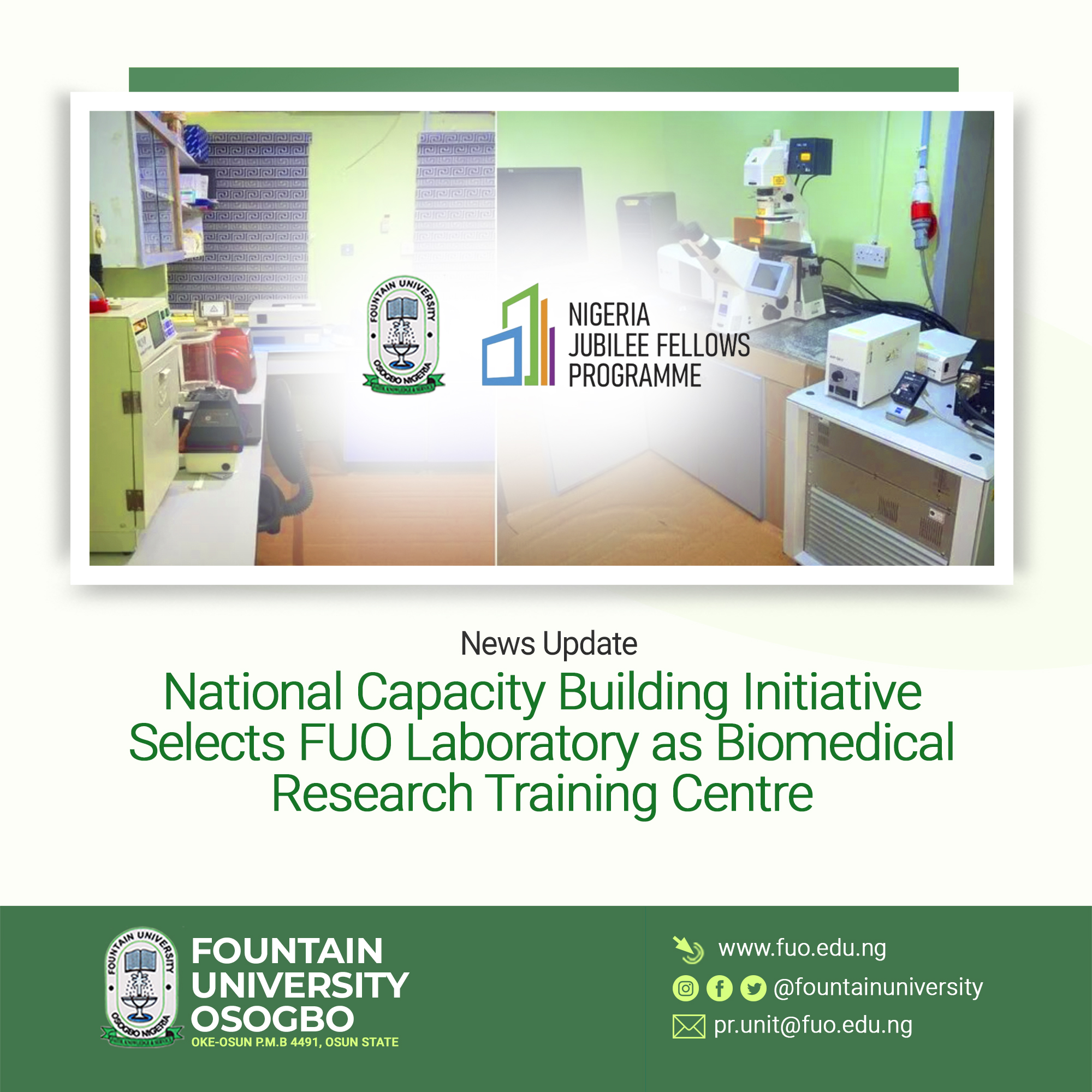 National Capacity Building Initiative Selects FUO Laboratory as Biomedical Research Training Centre